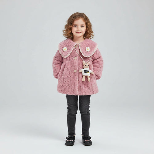 Four children's jackets on hangers with branding.