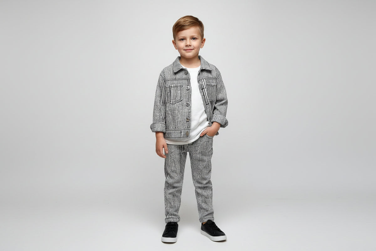 Boys black and white striped denim set – Boys Striped Denim Jacket and Pants by House of TML