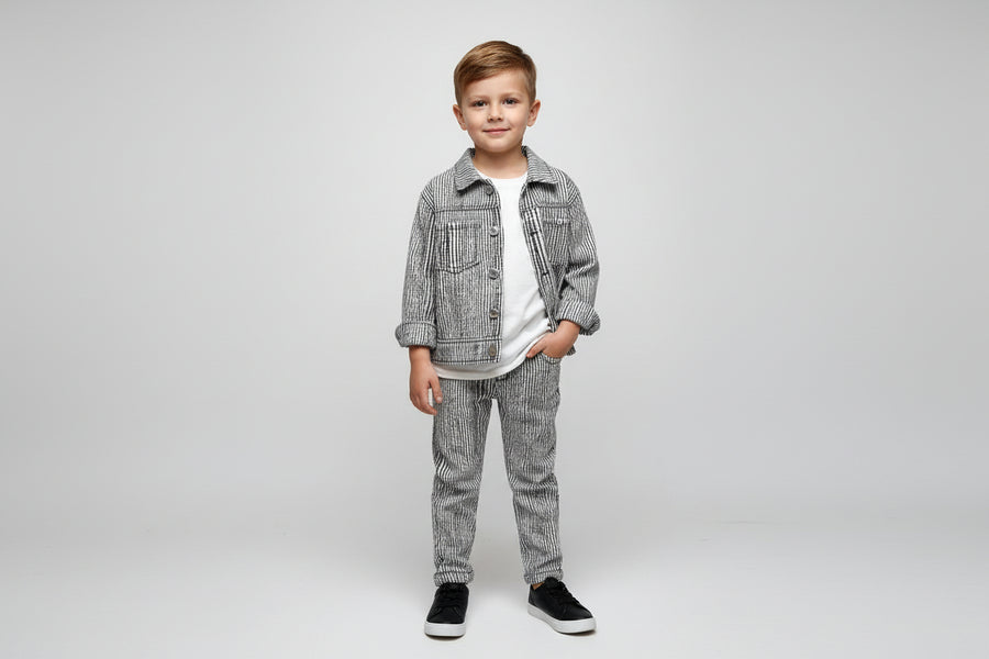 Boys black and white striped denim set – Boys Striped Denim Jacket and Pants by House of TML