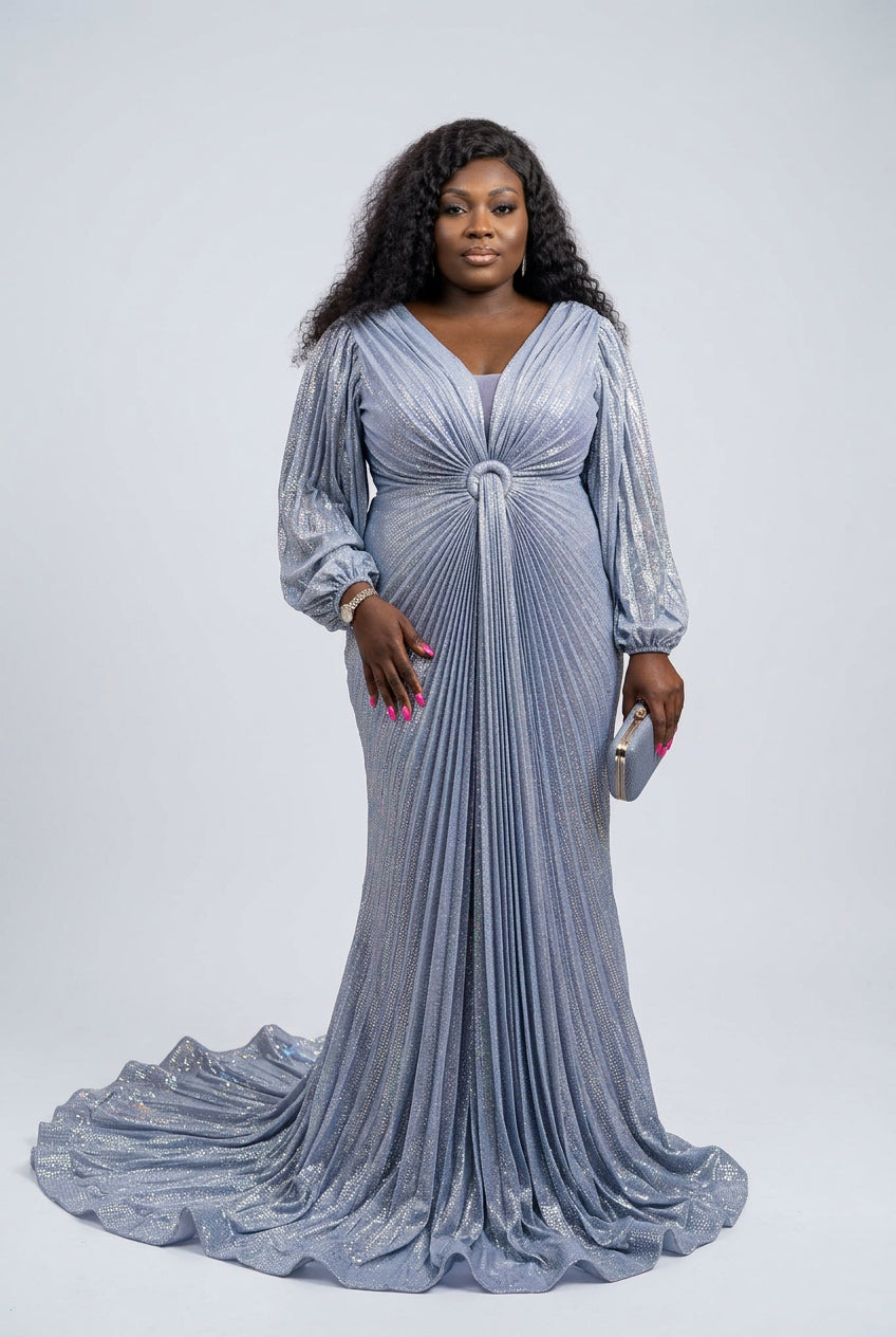 Silver-lilac pleated drape gown – Lilac Pleated Drape Gown by House of TML