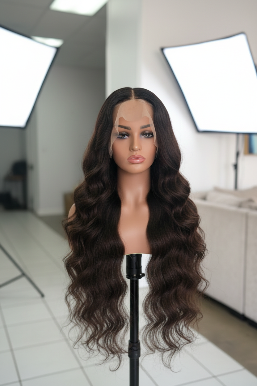 Dark mocha wavy lace wig with highlights – Mocha Wave Wig by House of TML
