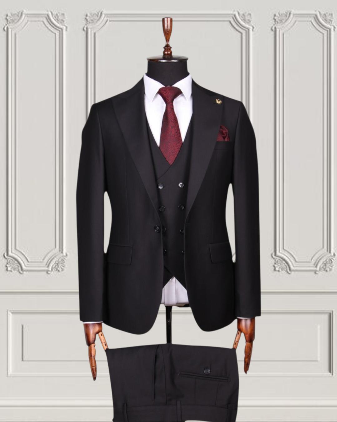 Onyx Noir Peak-Lapel Three-Piece Tuxedo Suit