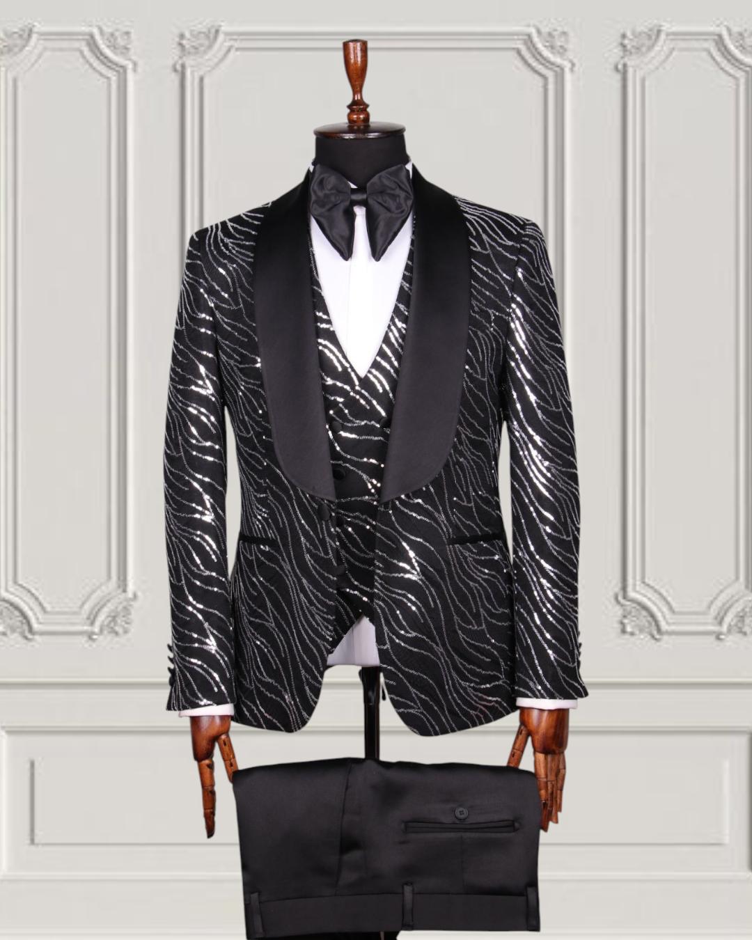 Zebra sequin black-tie tuxedo set – Midnight Zebra Sequin Tuxedo Set by House of TML