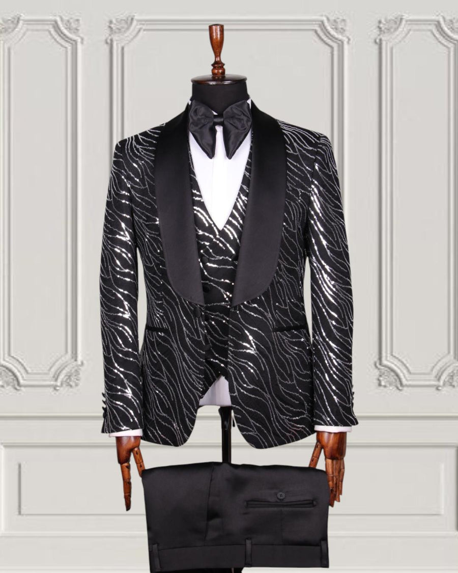 Zebra sequin black-tie tuxedo set – Midnight Zebra Sequin Tuxedo Set by House of TML