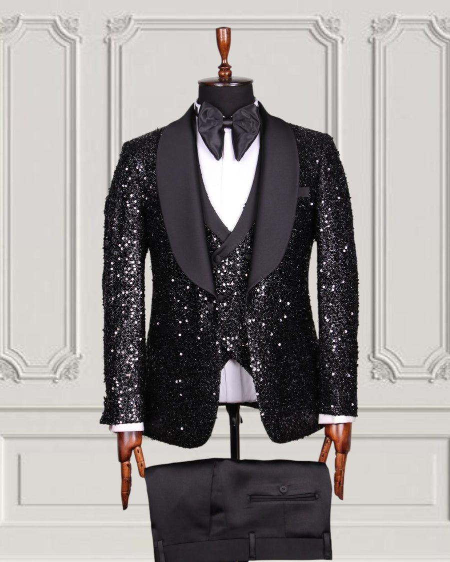 Black full-sequin tuxedo set – Starlight Obsidian Sequin Tuxedo Set by House of TML