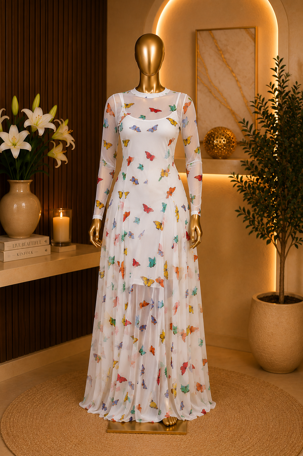 BUTTERFLY MESH MAXI DRESS