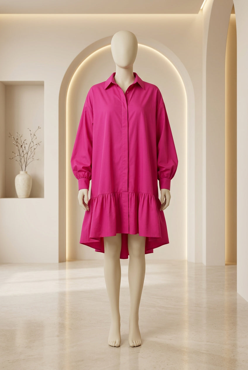 Pink knee-length shirt dress – Pink Shirt Dress by House of TML