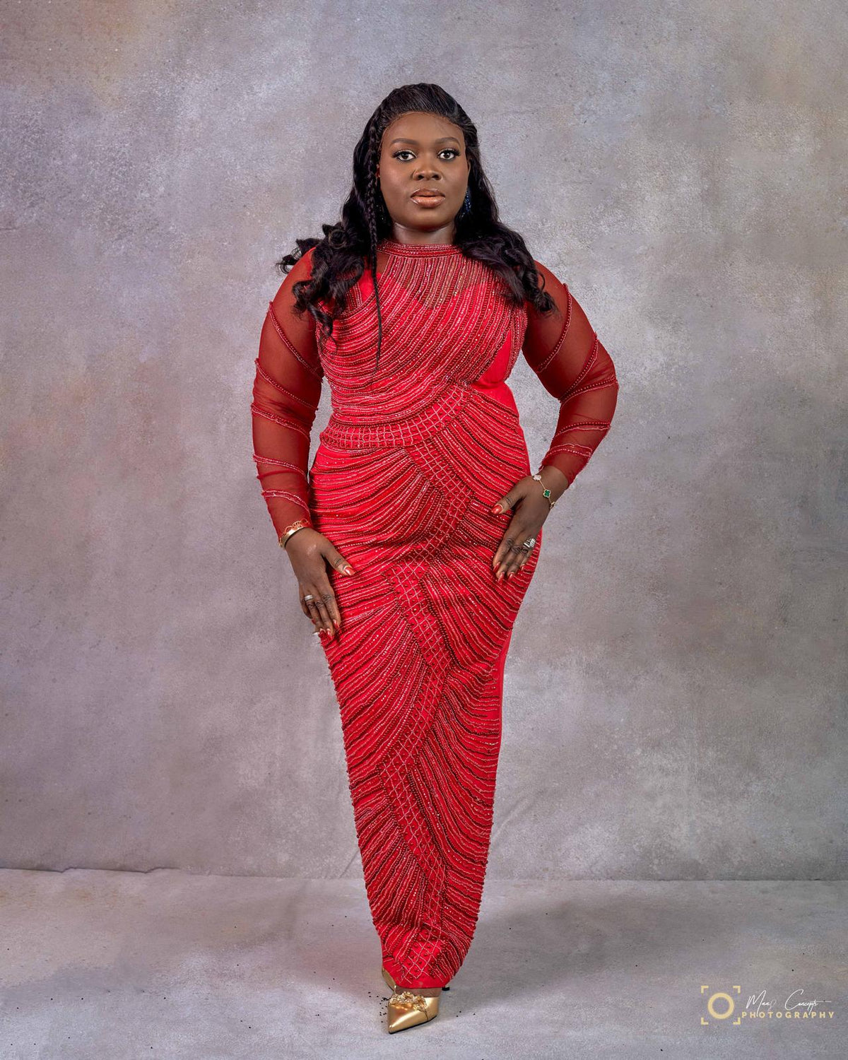 Red stone-embellished dress – Red Stone Luxe Pattern Dress by House of TML