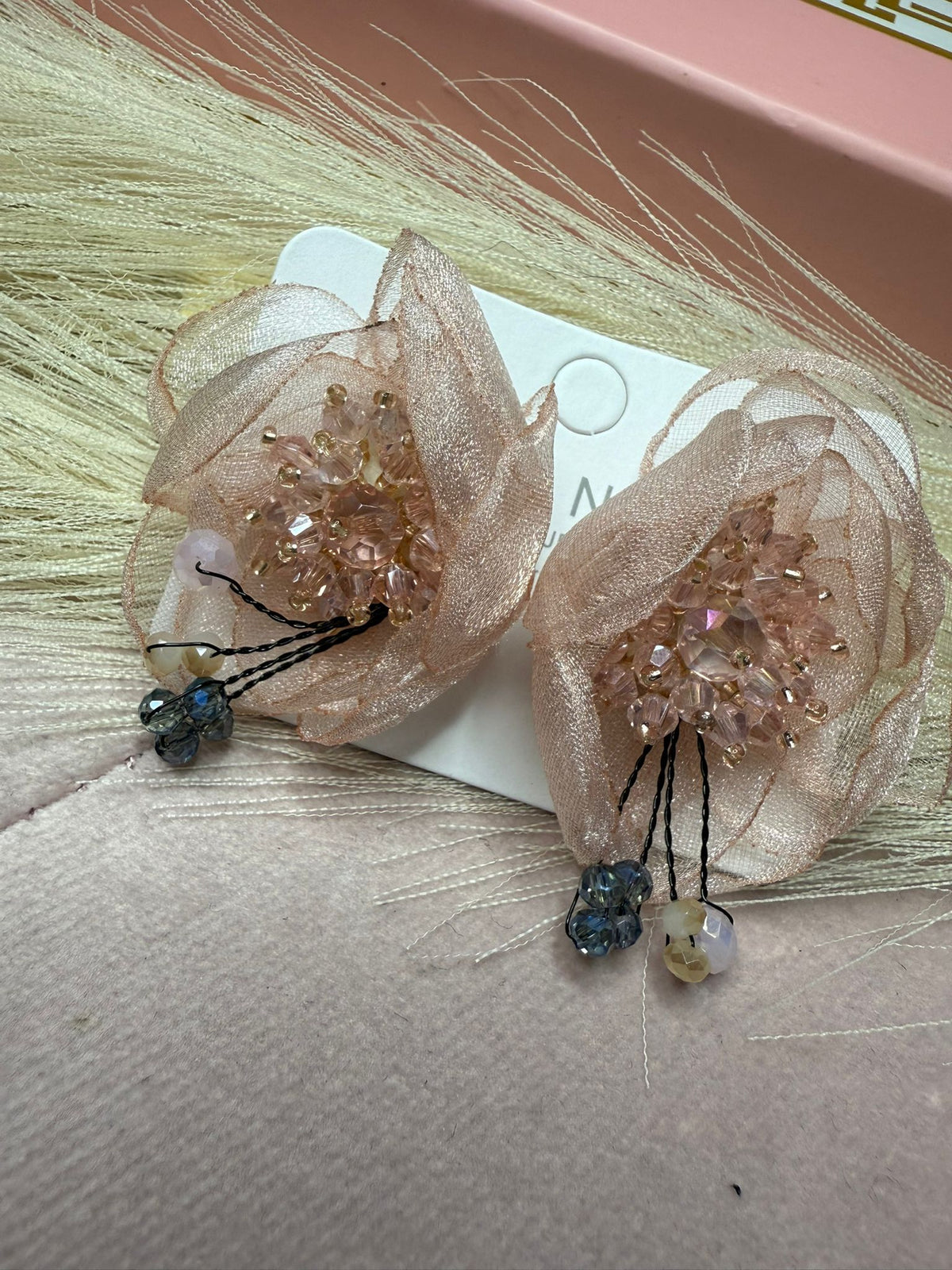 Aurora Bloom Tassel Earrings – gold and pink tassel earrings, view 2 of 2