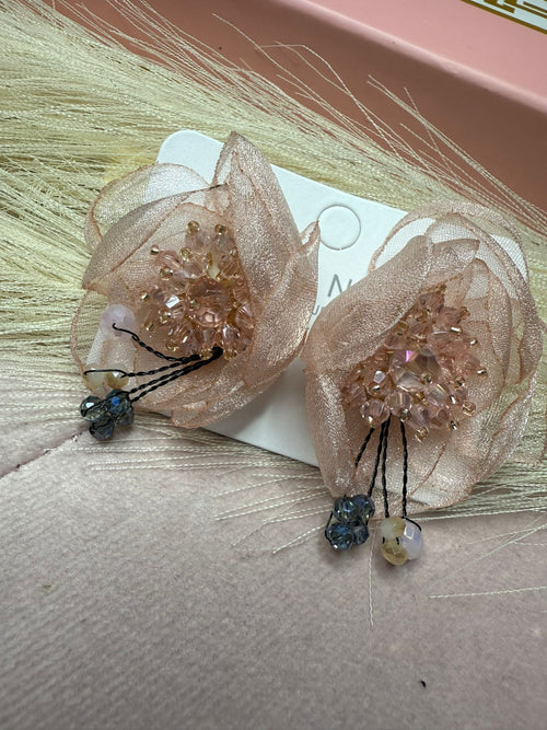 Aurora Bloom Tassel Earrings – gold and pink tassel earrings, view 2 of 2