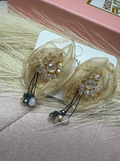 Gold and pink tassel earrings – Aurora Bloom Tassel Earrings by House of TML
