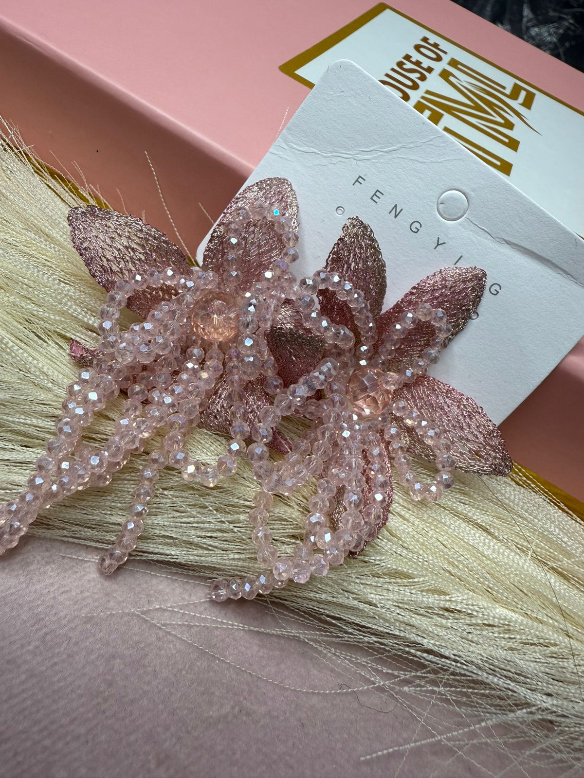 Blush floral cascade earrings – Blush Cascade Floral Earrings by House of TML