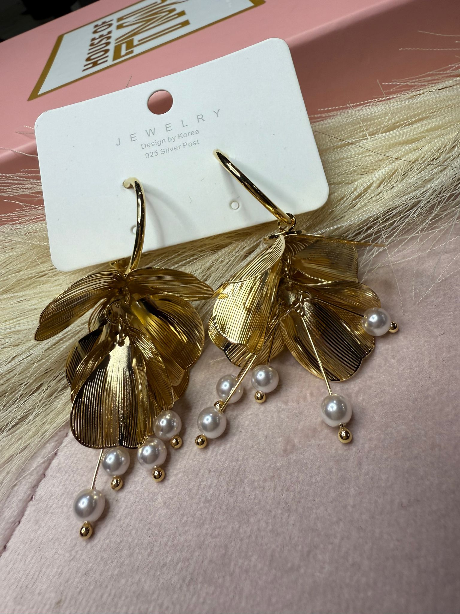 Golden Blossom Pearl Drop Earrings