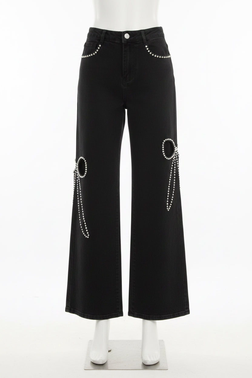 Black jeans with bow details – Bow Detail Jeans by House of TML