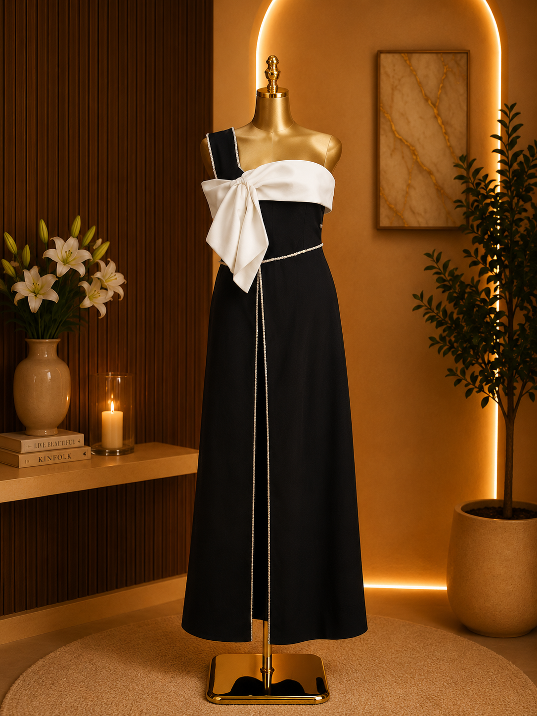 MONOCHROME BOW MAXI DRESS