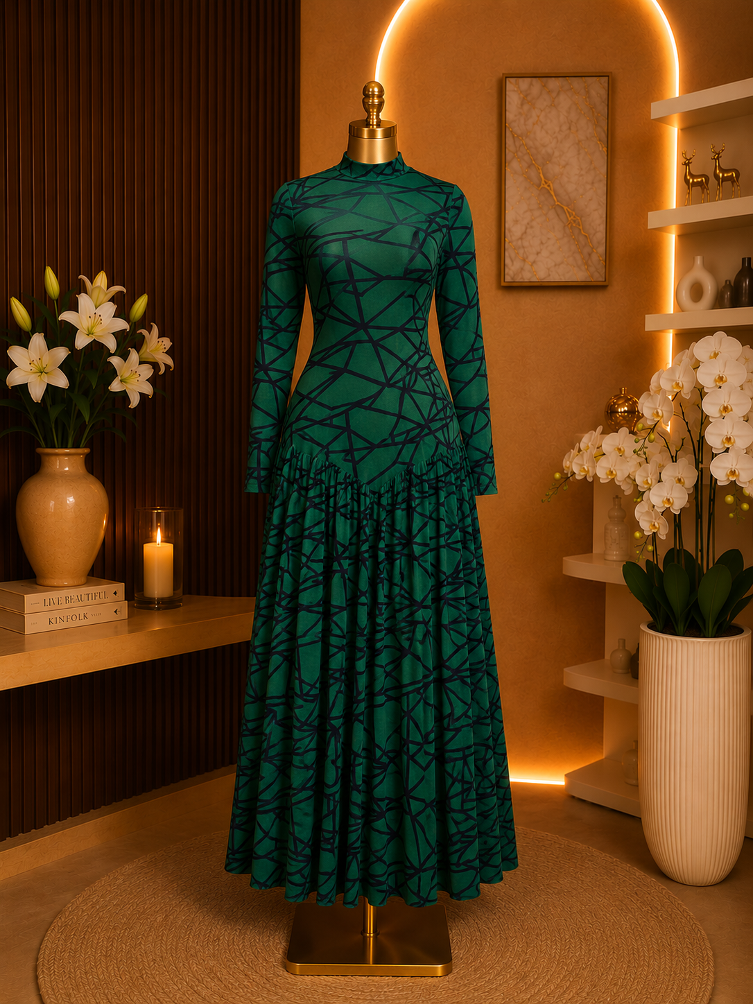 GEOMETRIC PRINT MAXI GOWN