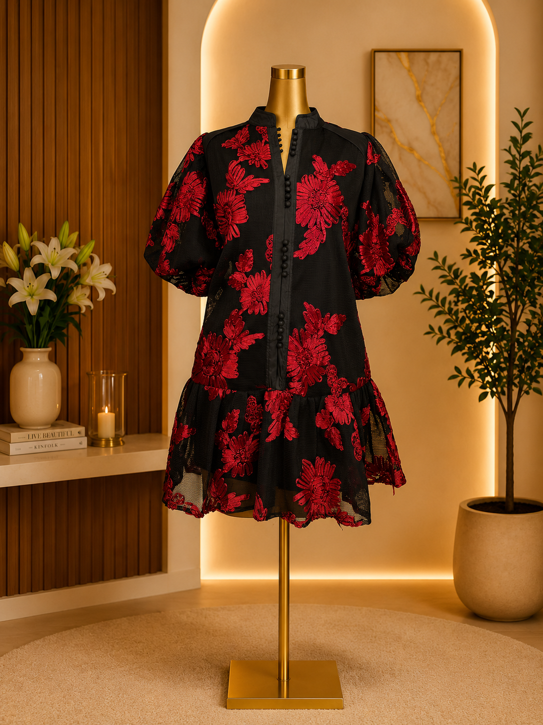 EMBROIDERED FLORAL MINI DRESS